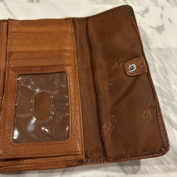 VTG Fossil Wallet Brown Leather Trifold Snap Close Checkbook 4” x 7” - Picture 4 of 15